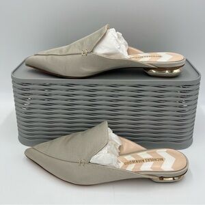 Nicholas Kirkwood Beya Mules Open Back Satin Drill in Stone 38.5 GENTLY WORN